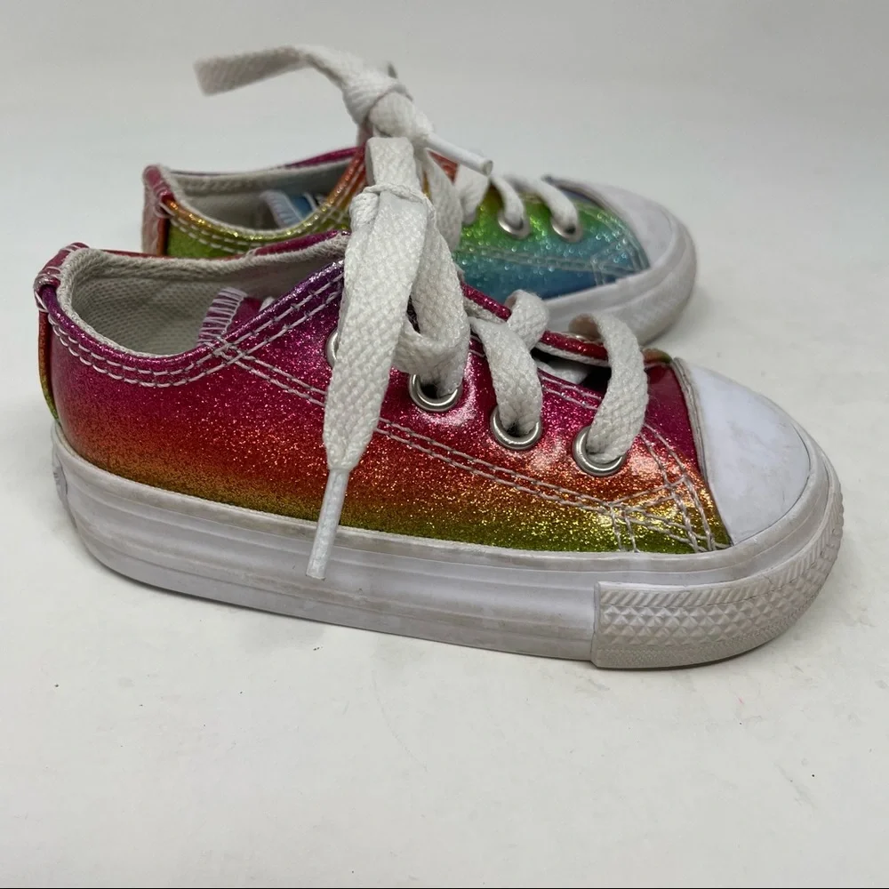 CONVERSE Toddler Rainbow Sparkle Tie Lace Sneakers size 4